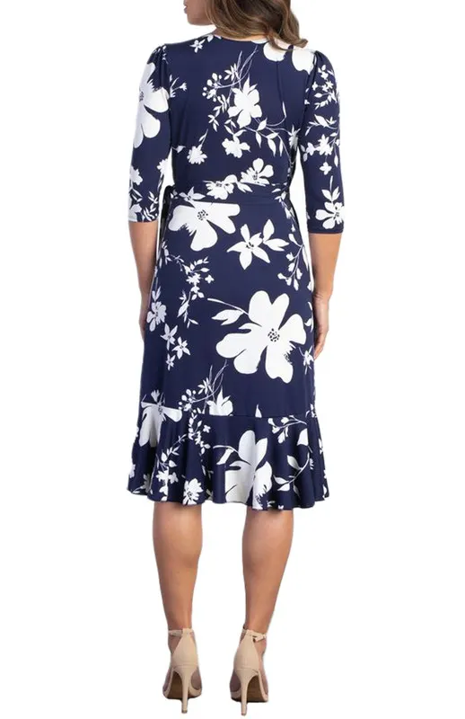 Kiyonna Flirty Flounce Midi Wrap Dress with 3/4 Sleeves