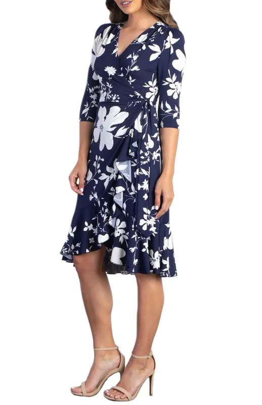 Kiyonna Flirty Flounce Midi Wrap Dress with 3/4 Sleeves