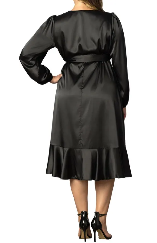 Kiyonna Serena Satin Long Sleeve Wrap Dress (Plus Size)