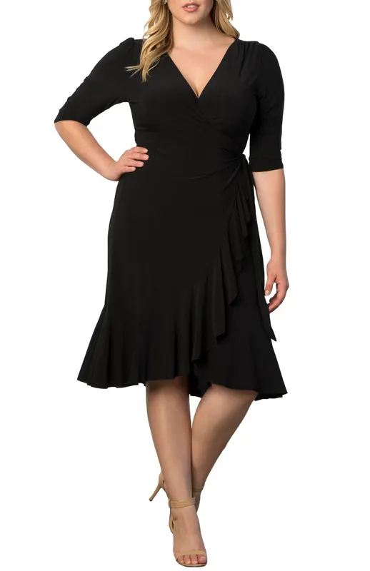 Kiyonna Whimsy Ruffled Midi Wrap Dress (Plus Size)