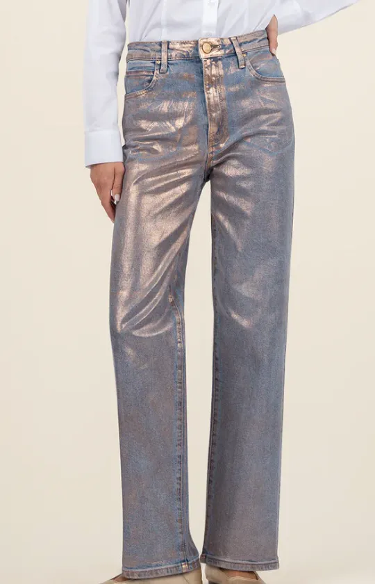 KUT Metallic Rose Gold Sienna Coated High Rise Wide Leg Pants