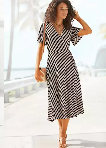 LASCANA Striped V-Neck Tie Waist Wrap Dress | Kaleidoscope