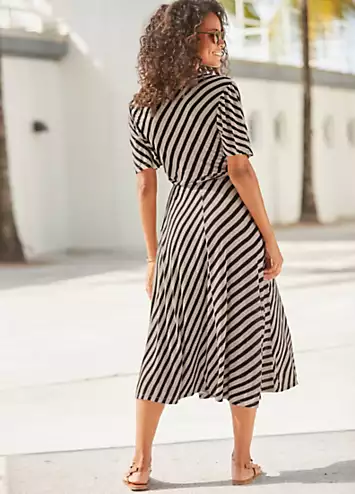 LASCANA Striped V-Neck Tie Waist Wrap Dress | Kaleidoscope