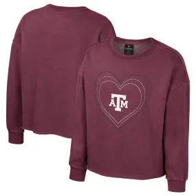 Lids Girls Youth Colosseum Maroon Texas A&M Aggies Audrey Washed Fleece Pullover Crewneck Sweatshirt