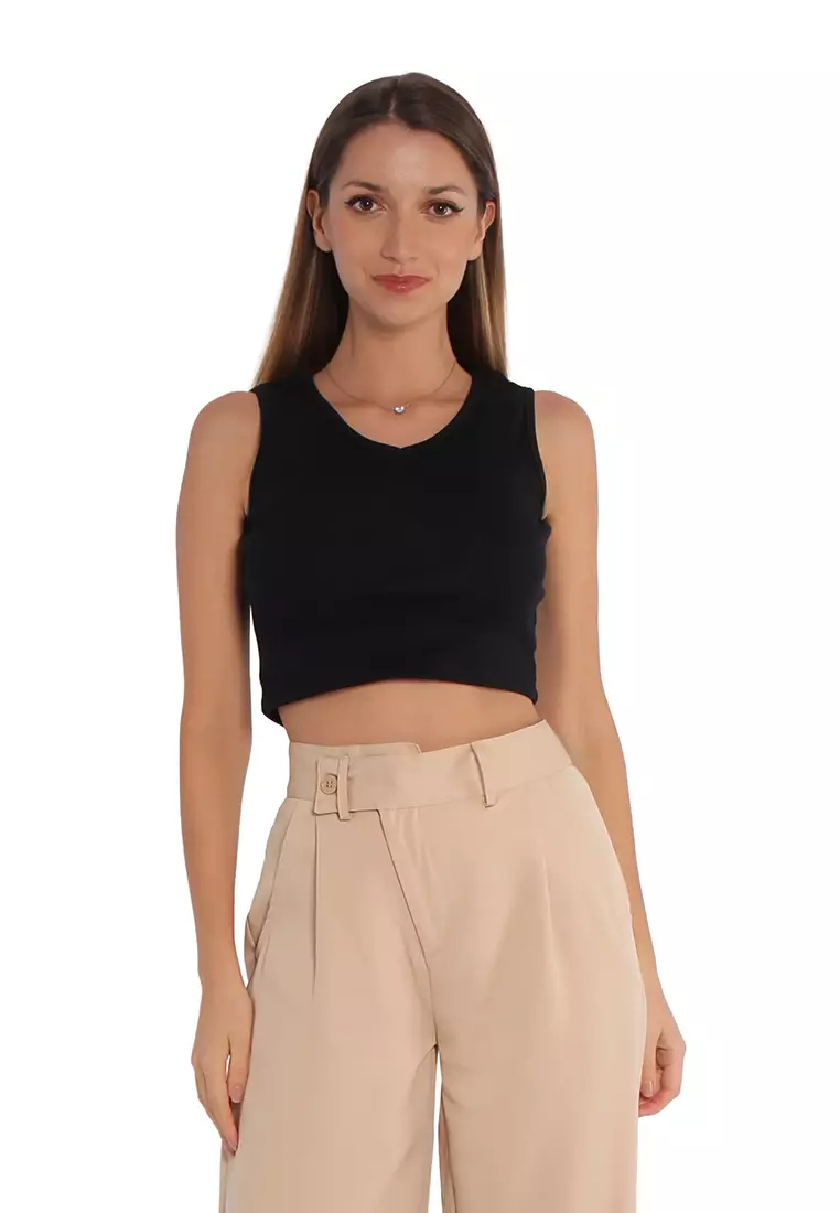 London Rag Black Basic Sleeveless Short Top