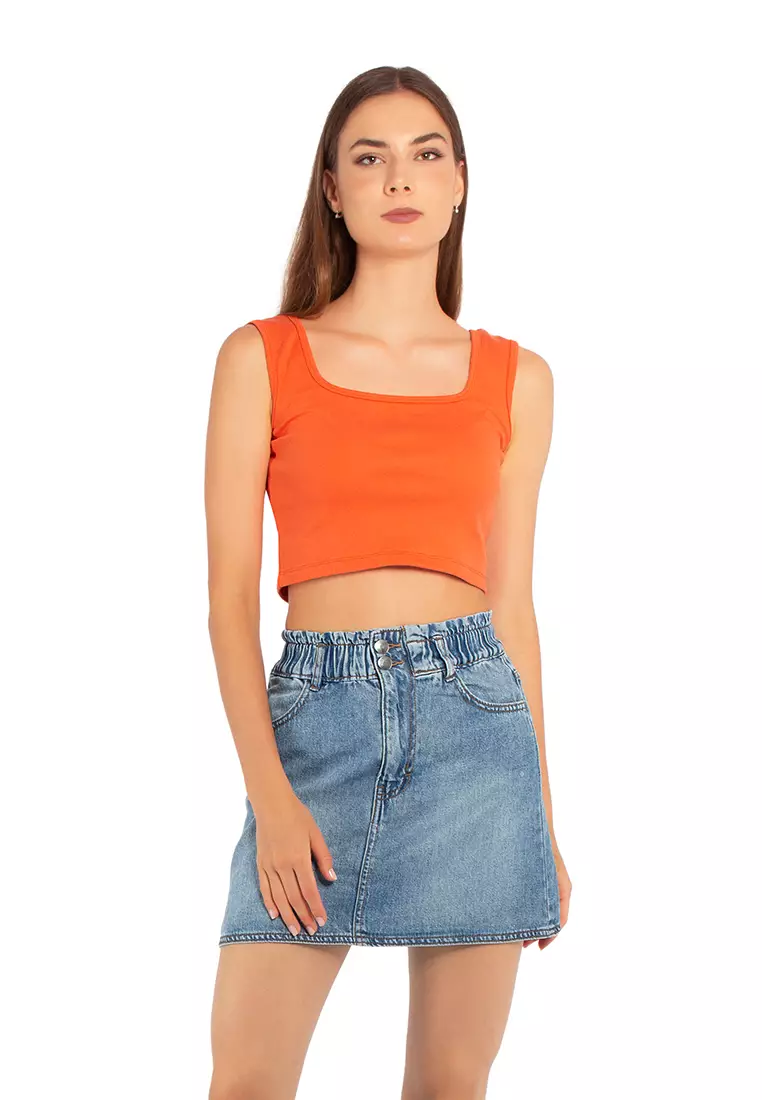 London Rag Orange Basic Sleeveless Crop Top