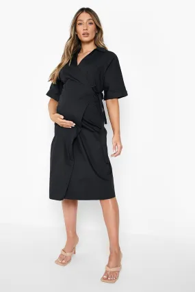 Maternity Cotton Wrap Shirt Midi Dress