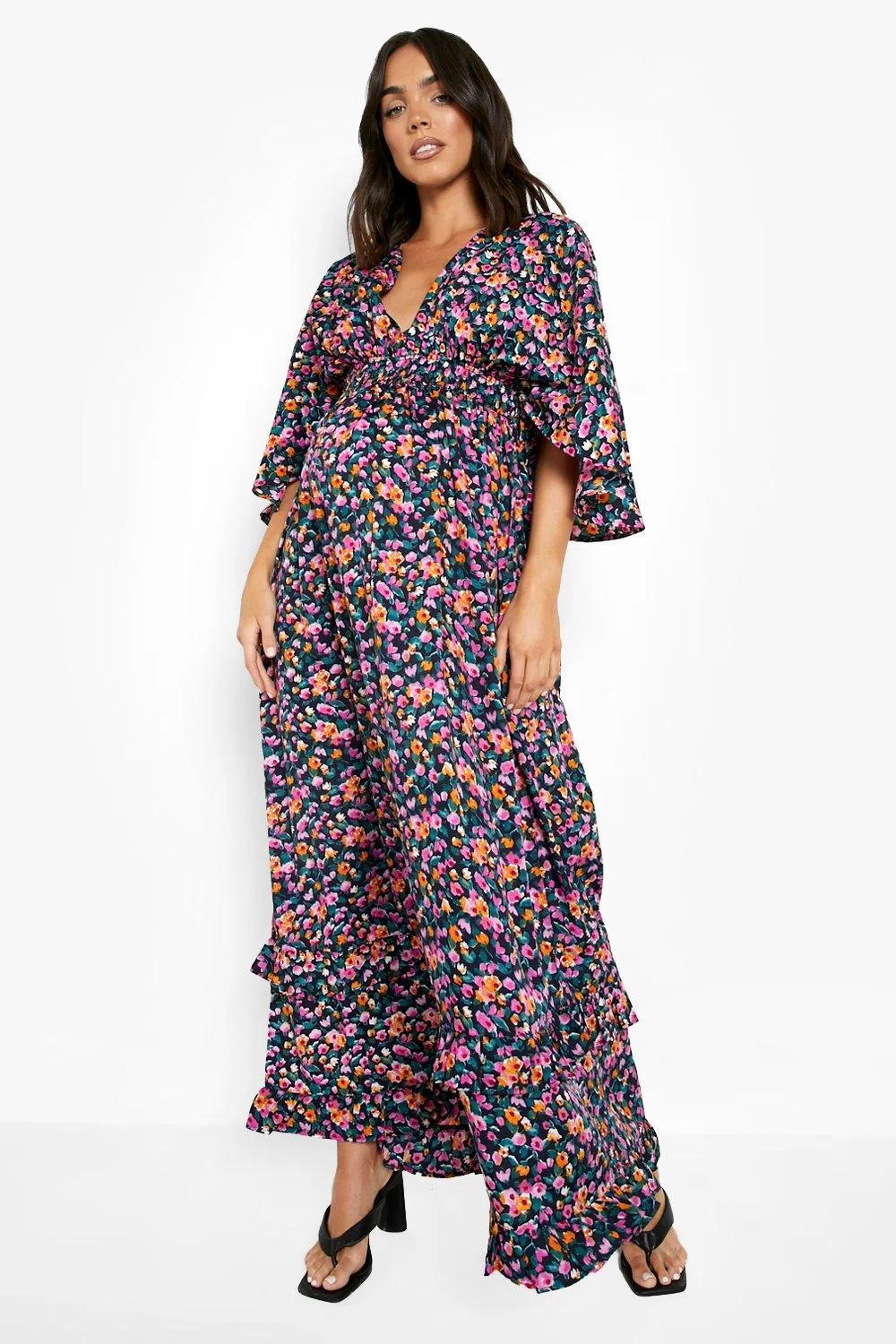 Maternity Frill Hem Wrap Maxi Dress