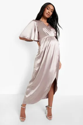 Maternity Occasion Satin Wrap Midi Dress