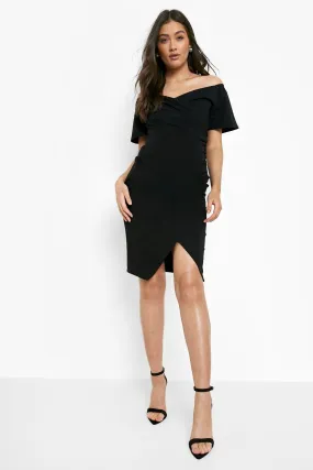 Maternity Puff Sleeve Wrap Side Midi Dress