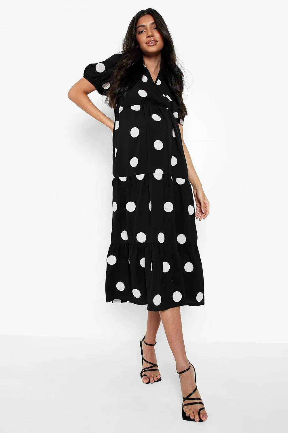 Maternity Wrap Polka Dot Midaxi Dress