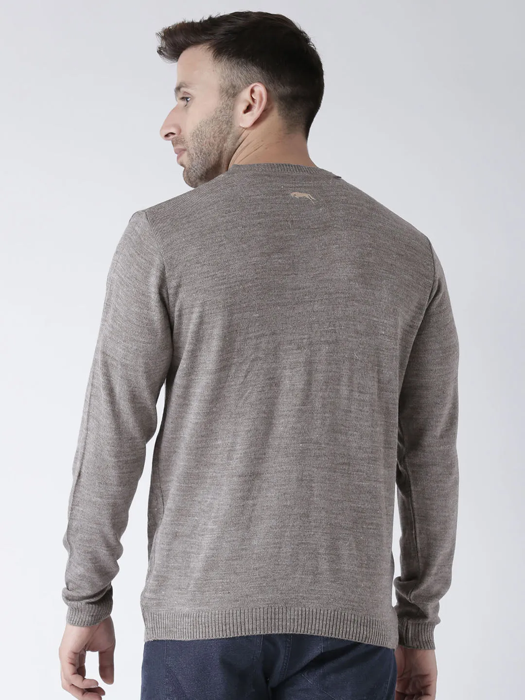 Men Beige self Design Pullover