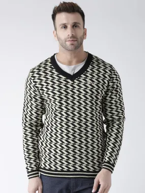 Men Black and Beige Colourblocked Pullover