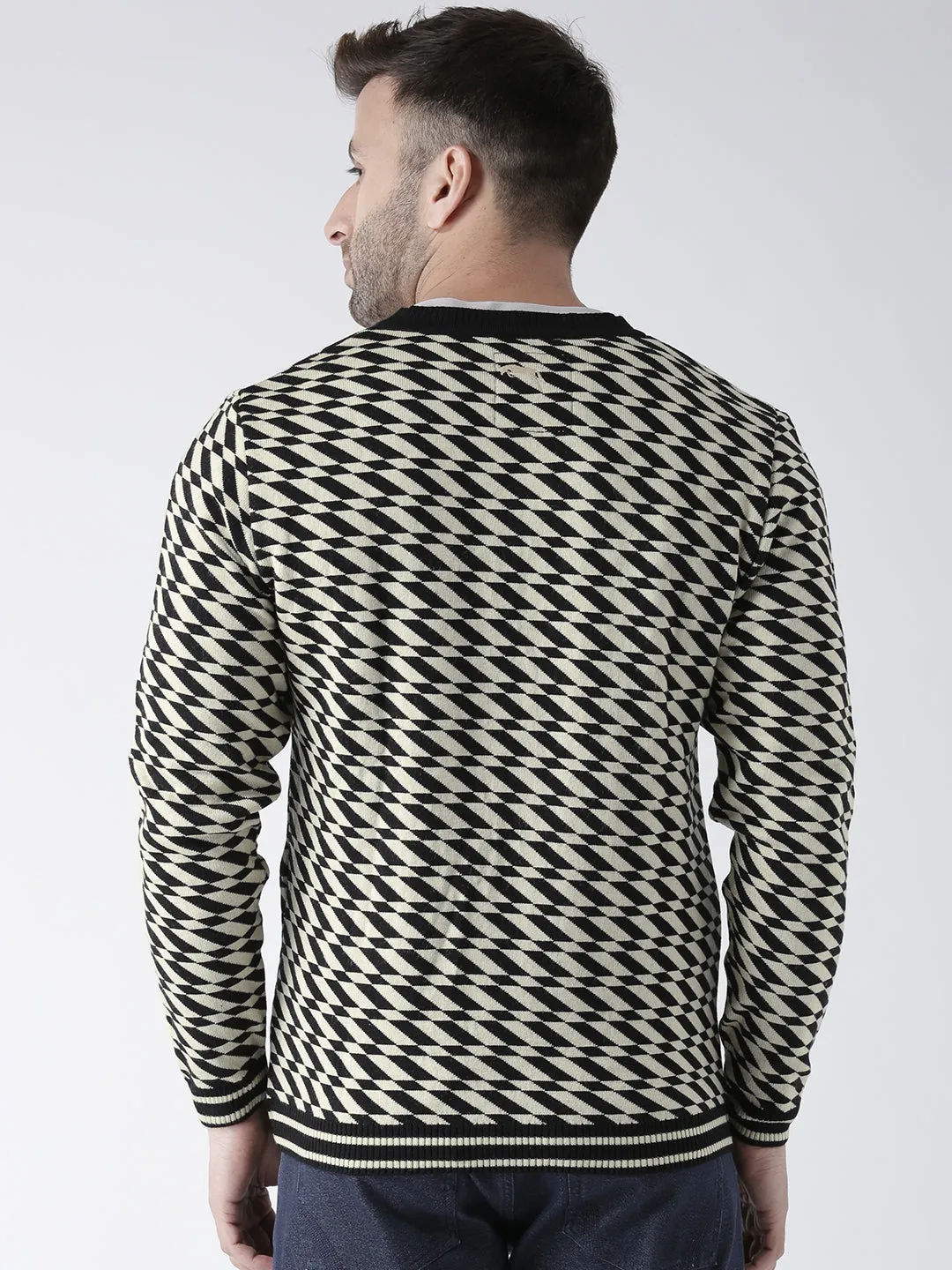 Men Black and Beige Colourblocked Pullover