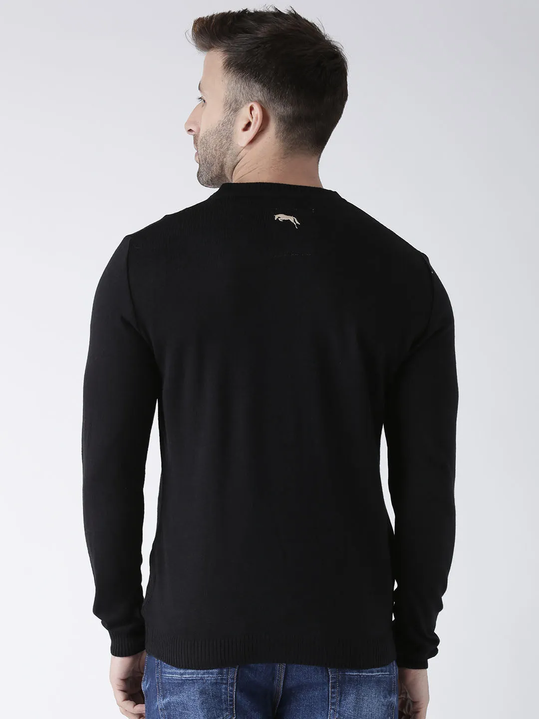 Men Black self Design Pullover