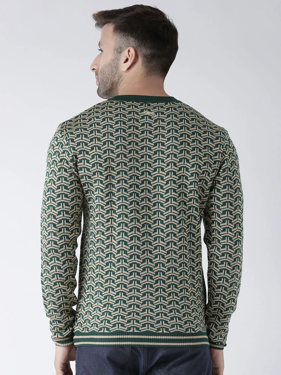 Men Green and Beige Colourblocked Pullover