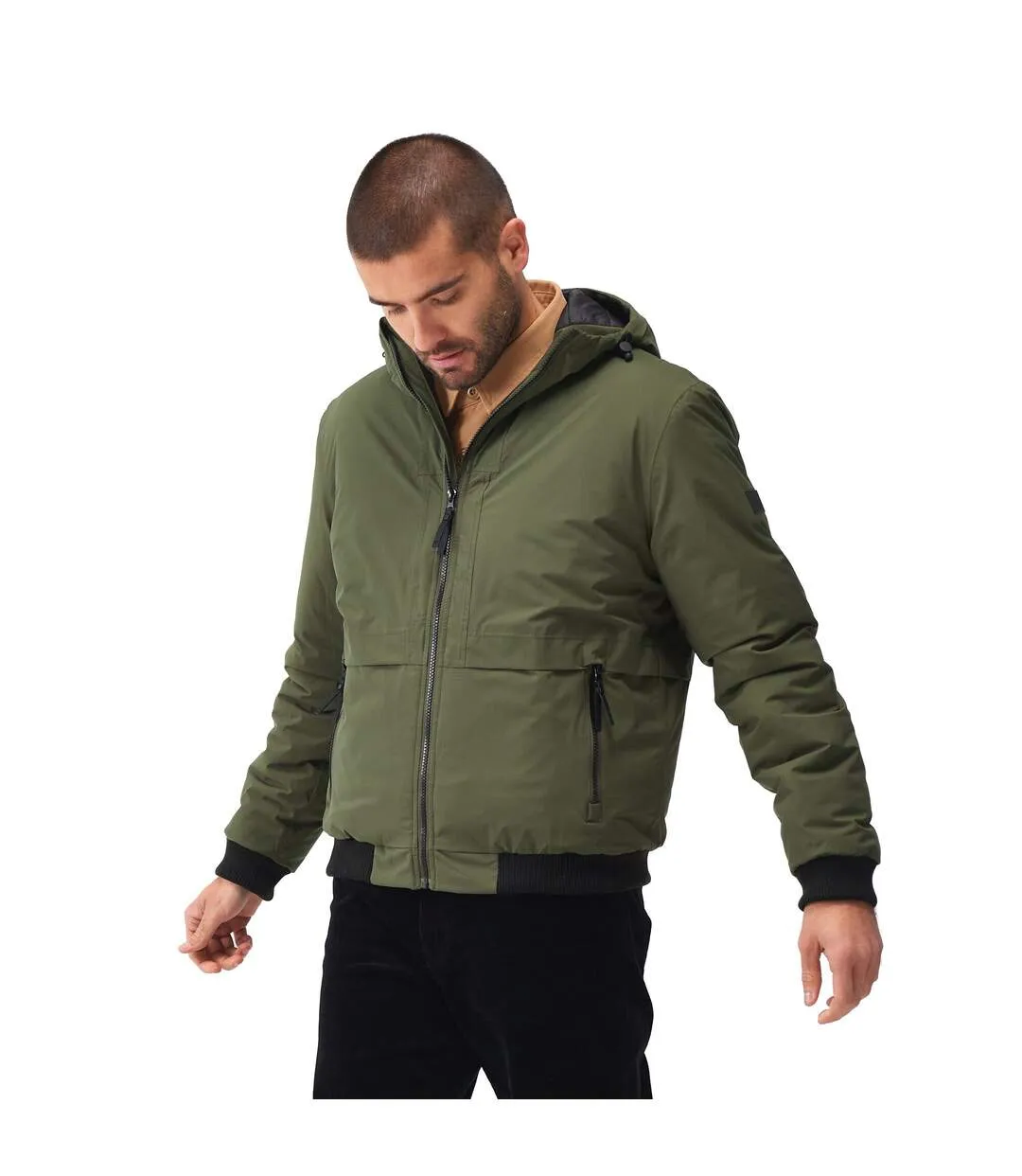 Mens renly hooded waterproof jacket dark khaki Regatta