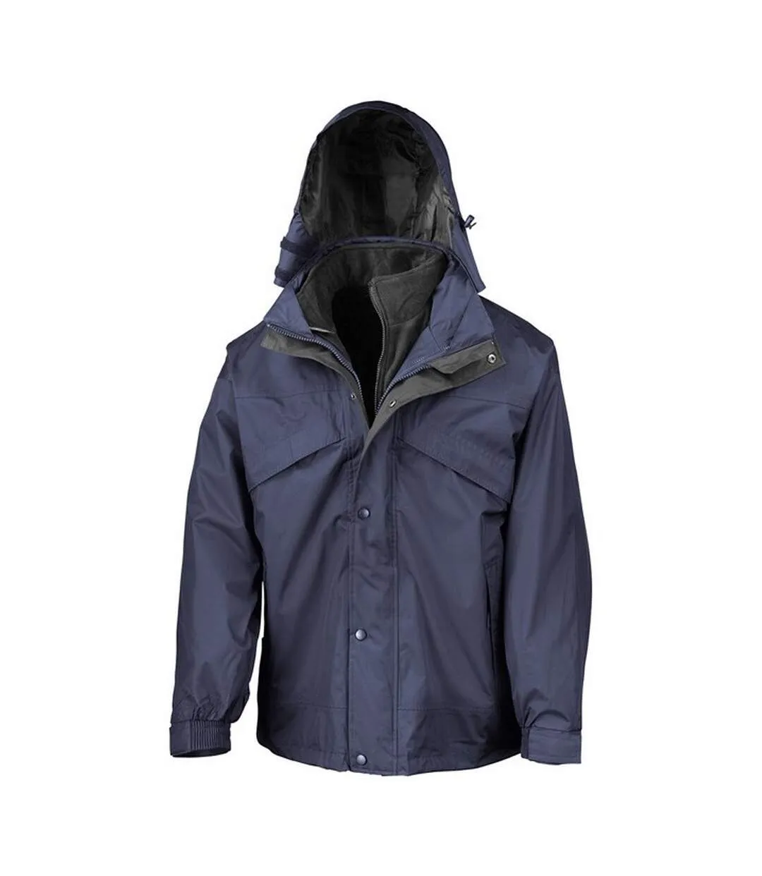 Mens zip and clip waterproof 3 in 1 jacket navy/black Result