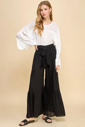 Millibon Solid Front Tie Wide Leg Pants