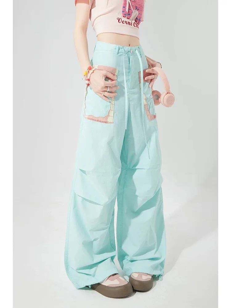 Mint Mambo Blue Quick-Drying Casual Pants Women's Summer Thin Dopamine High Waist Slim Loose Wide Leg Long Pants