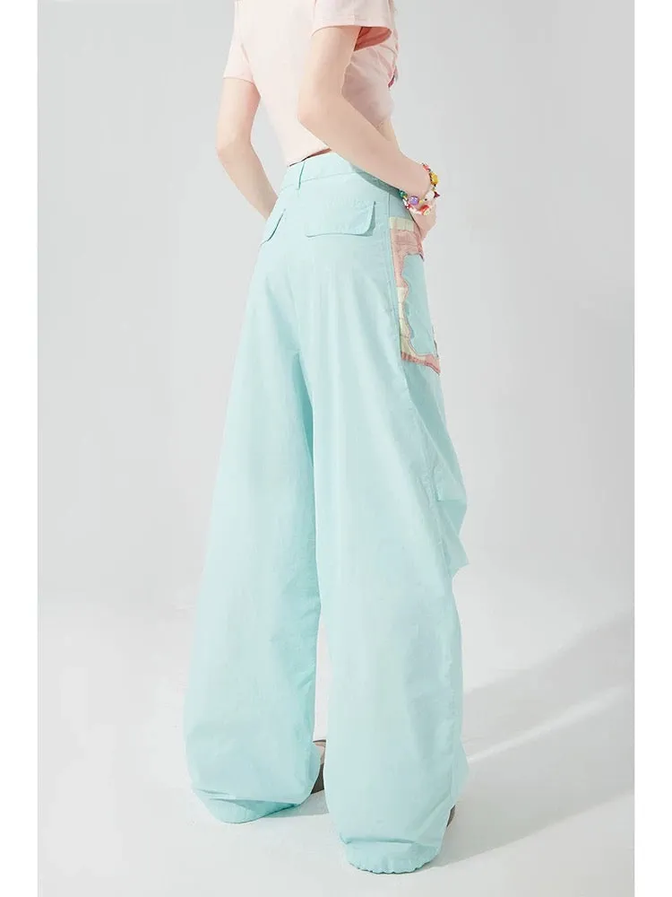 Mint Mambo Blue Quick-Drying Casual Pants Women's Summer Thin Dopamine High Waist Slim Loose Wide Leg Long Pants