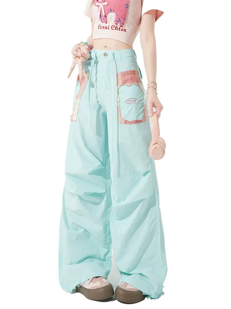 Mint Mambo Blue Quick-Drying Casual Pants Women's Summer Thin Dopamine High Waist Slim Loose Wide Leg Long Pants