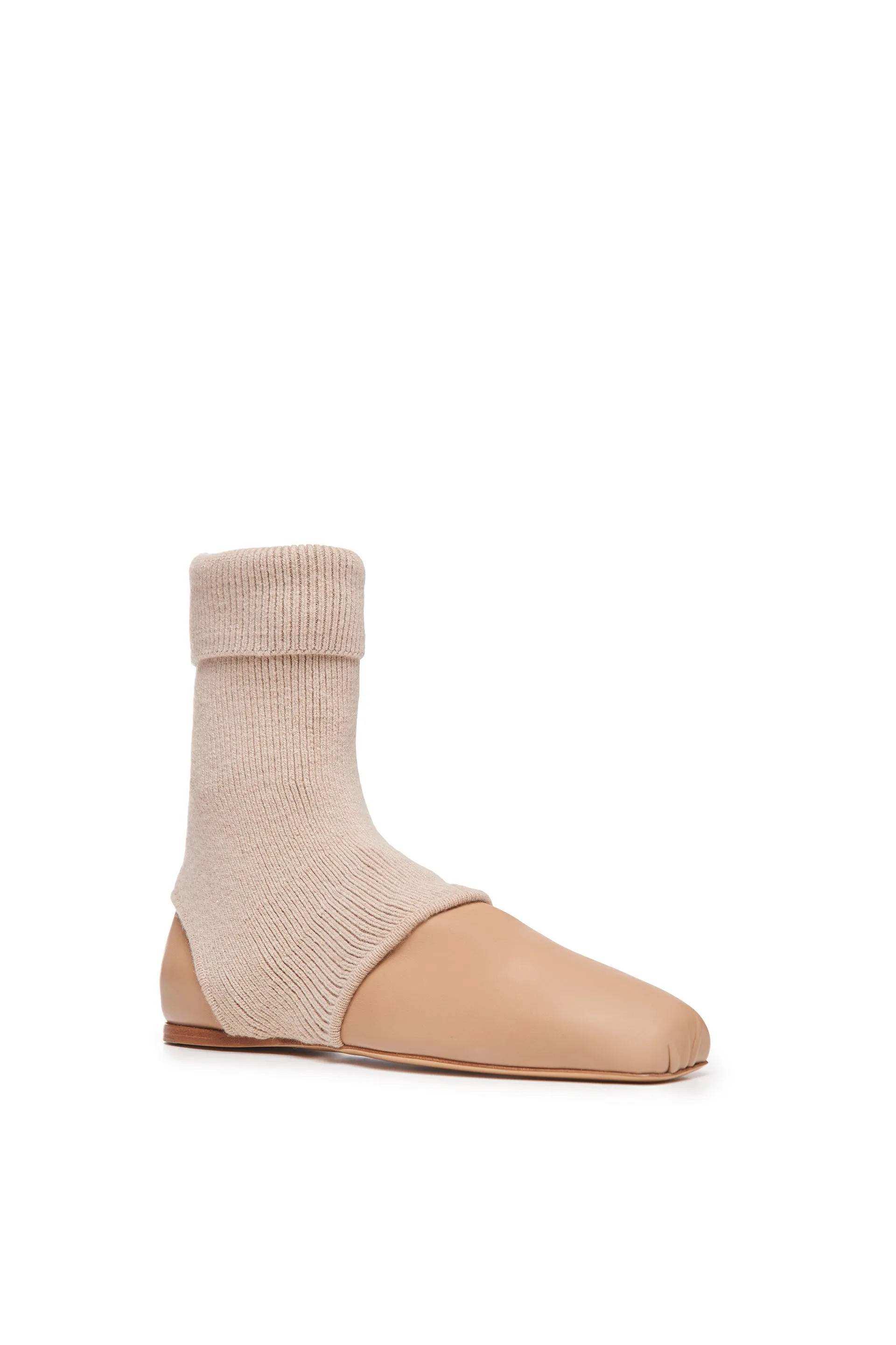 Mishka Ankle Sock Boot in Dark Camel Cashmere Leather