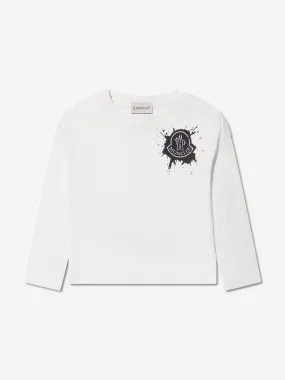 Moncler Enfant Girls Long Sleeve Logo T-Shirt in White