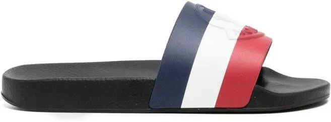 Moncler striped logo-embossed slides Blue