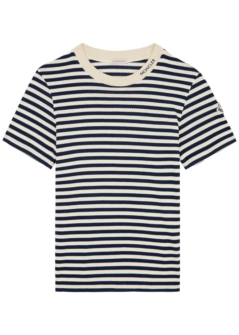 MONCLER Striped pointelle-knit cotton T-shirt  -                         -                     -                