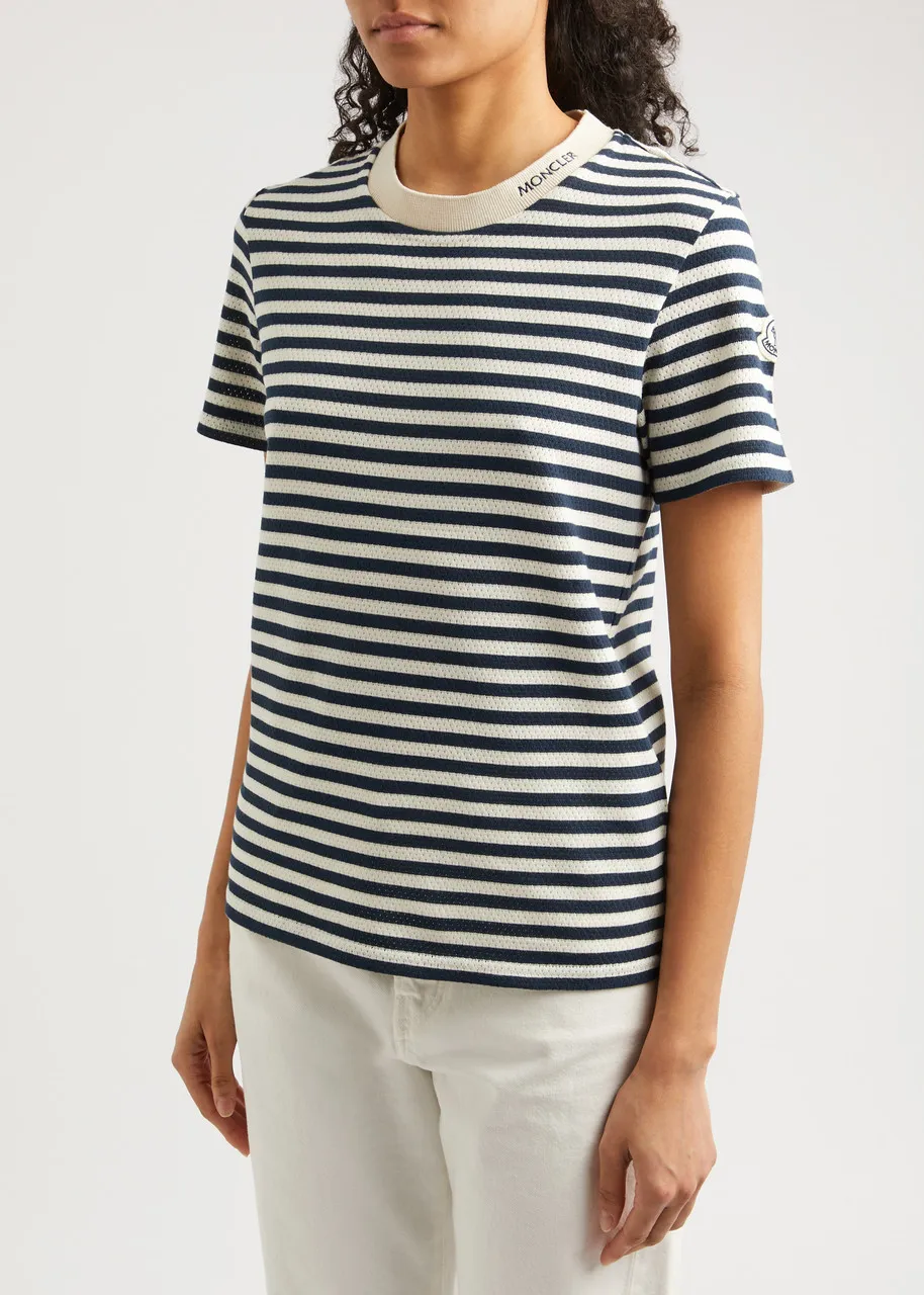 MONCLER Striped pointelle-knit cotton T-shirt  -                         -                     -                