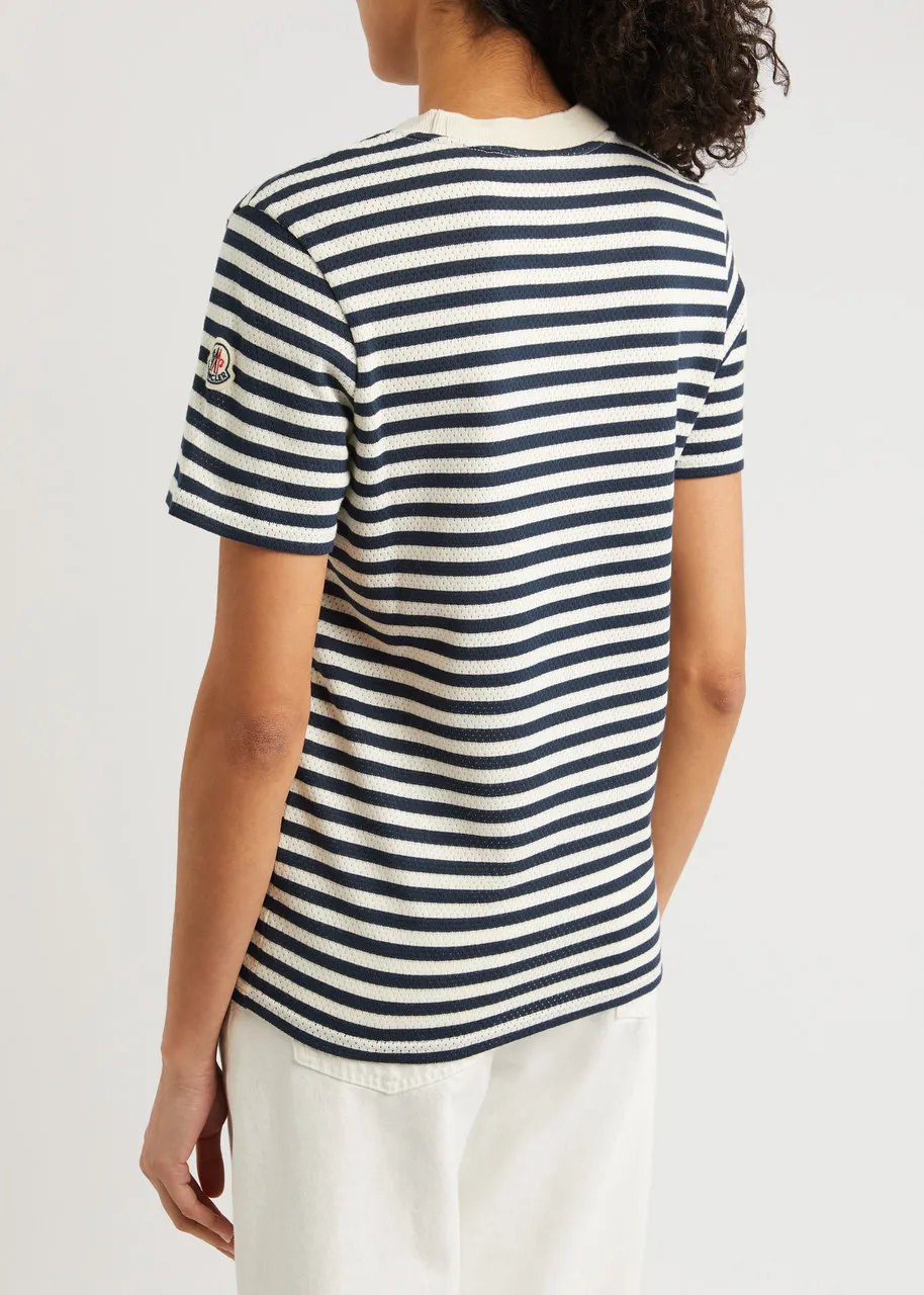 MONCLER Striped pointelle-knit cotton T-shirt  -                         -                     -                