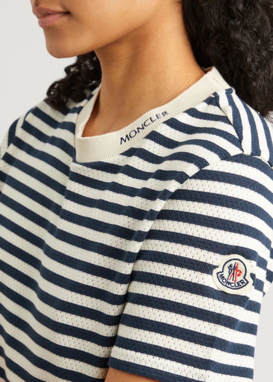 MONCLER Striped pointelle-knit cotton T-shirt  -                         -                     -                