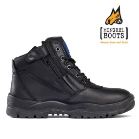 MONGREL Black ZipSider Ankle Boot Air Zone DD TPU Sole with Steel Toe Cap