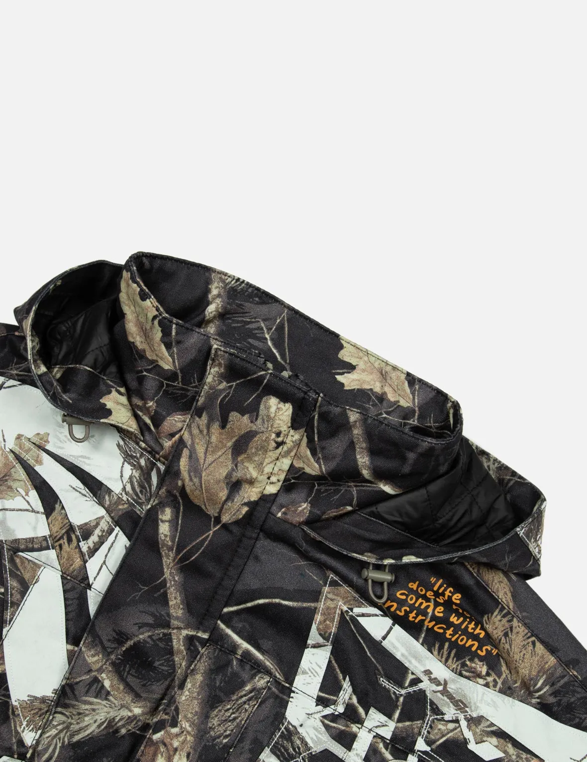 Multi Logos and Tree Camouflage Allover Print Oversized Padded Jacket