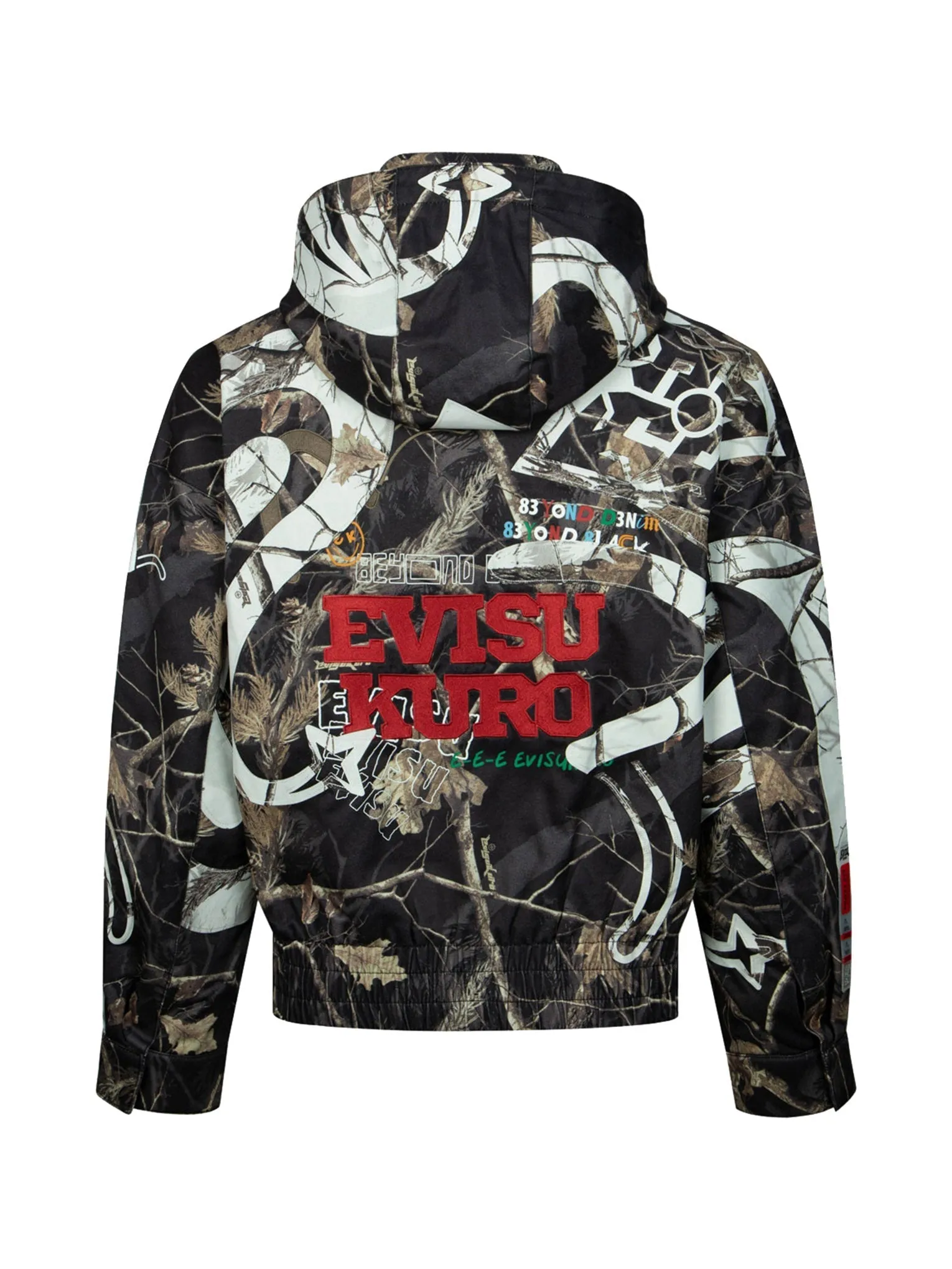 Multi Logos and Tree Camouflage Allover Print Oversized Padded Jacket