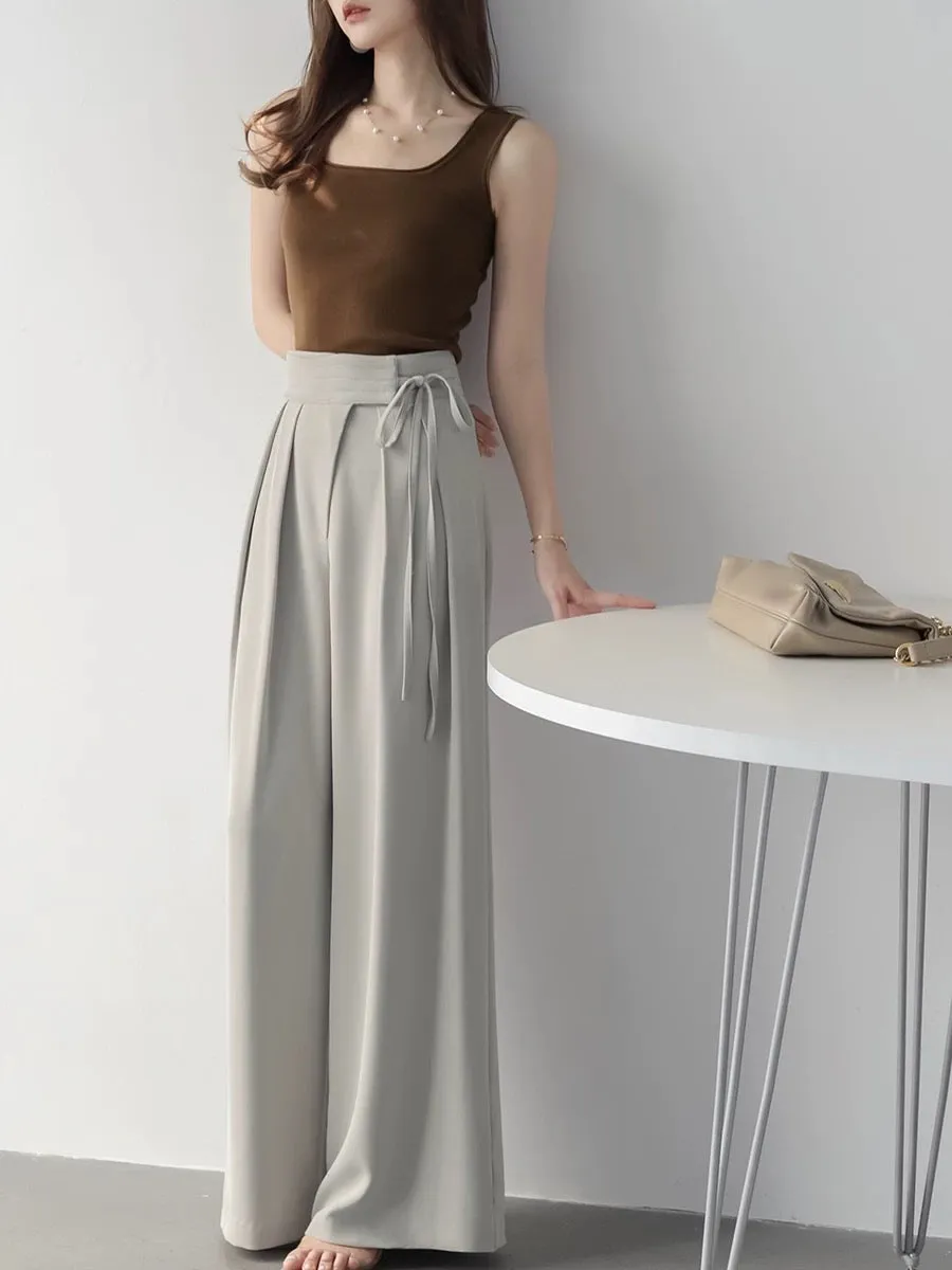 MZOMXO girdle design, drape and smooth, summer high-waisted loose straight pants, thin women's casual wide-leg pants