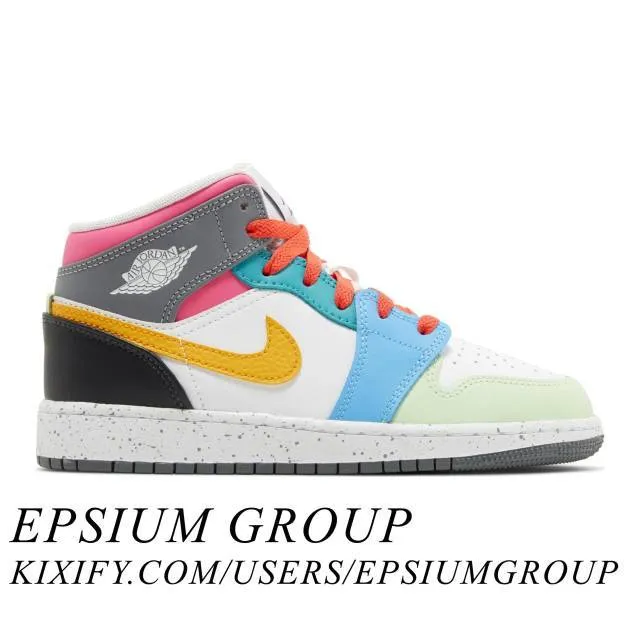 Nike Air Jordan 1 Mid SE GS (Multi-Color/ White/ Taxi/ D...