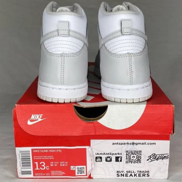 Nike dunk high ‘white vast grey’ (size 13c)