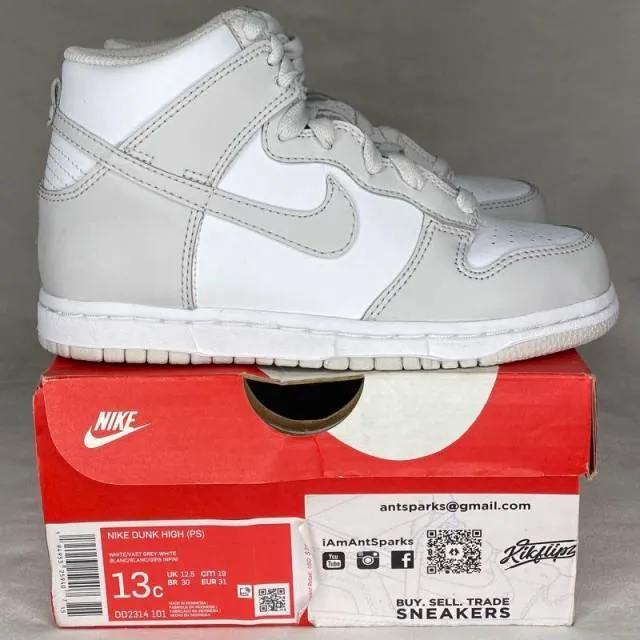 Nike dunk high ‘white vast grey’ (size 13c)