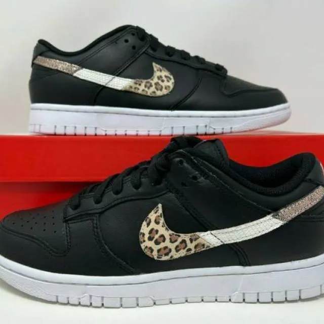 Nike W Dunk Low SE Primal Black Leopard Animal Swoosh Wo...