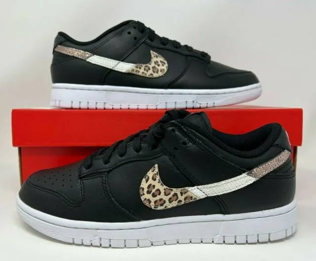 Nike W Dunk Low SE Primal Black Leopard Animal Swoosh Wo...