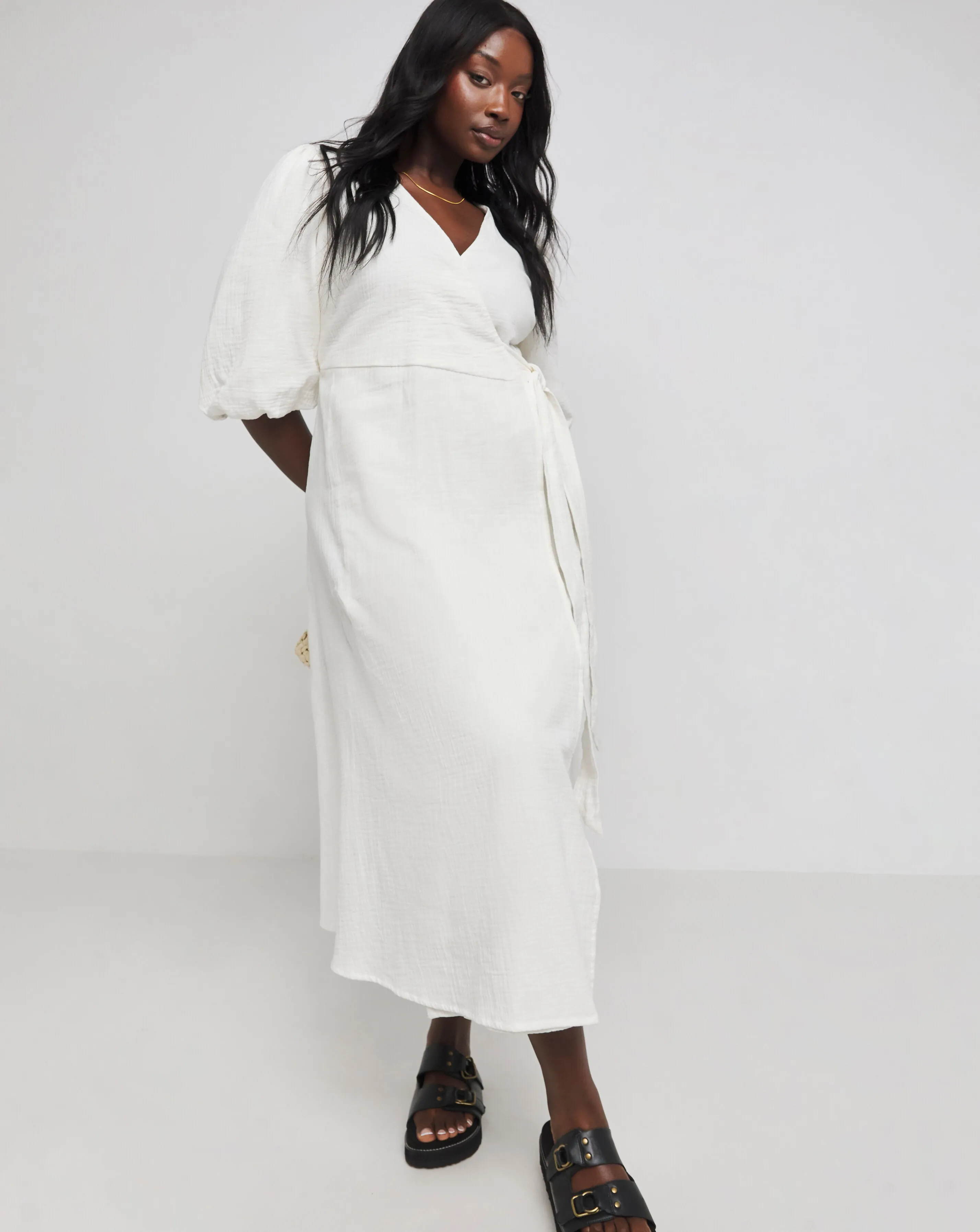 Nobody's Child Cream Reagn Wrap Midi Dress | Simply Be