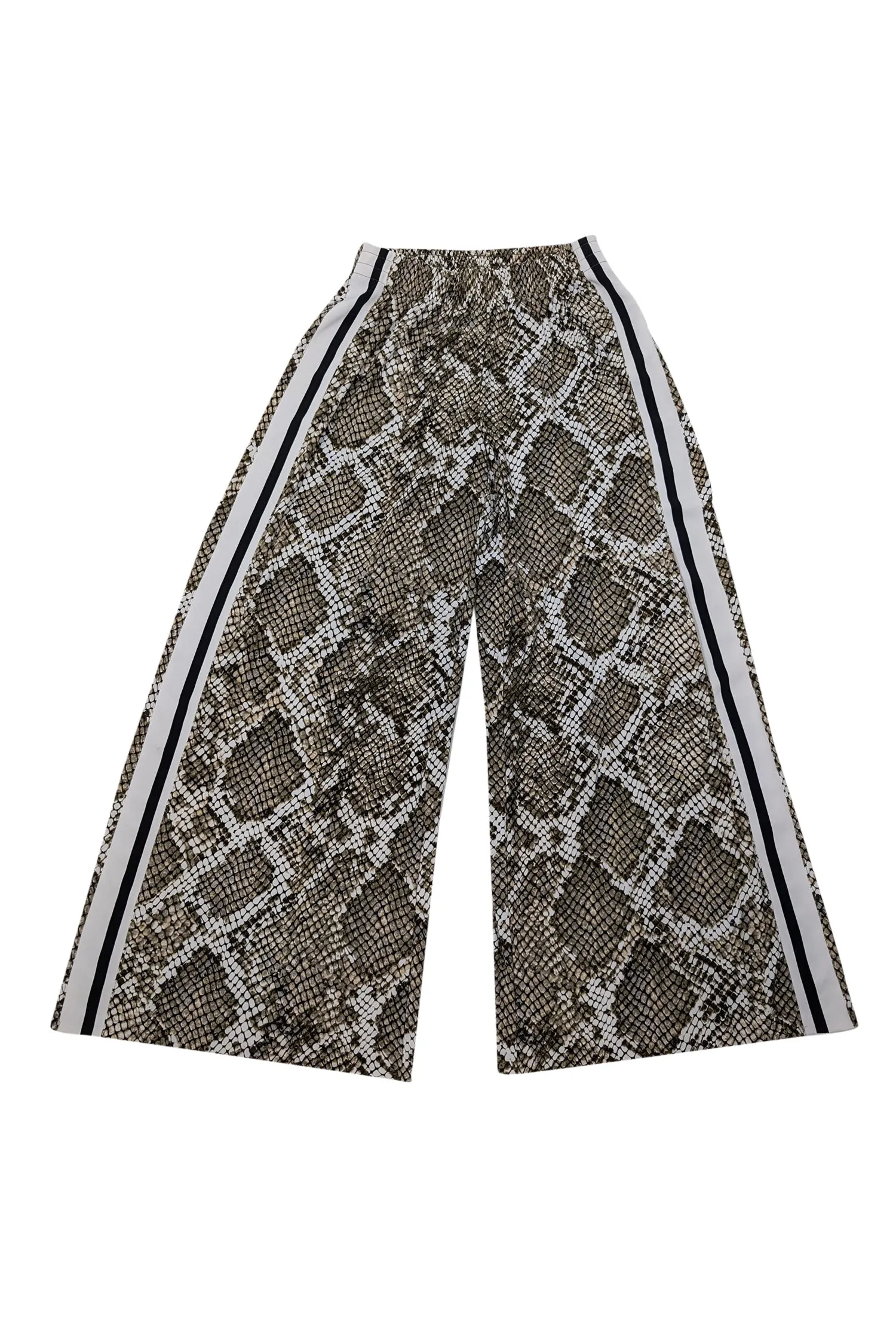 Norma Kamali -Grey, White & Black Snakeskin Print Side Stripe Wide Leg Pants Sz XXS