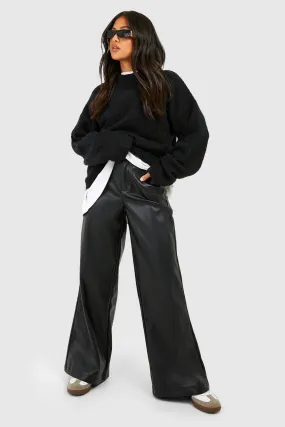 Petite Faux Leather Wide Width Pants