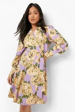 Petite Floral Tie Detail Wrap Midi Dress