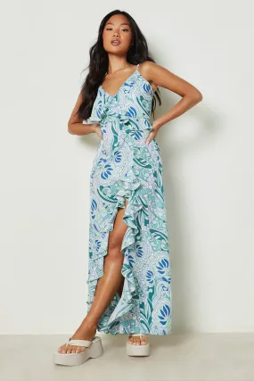 Petite Paisley Ruffle Wrap Maxi Dress