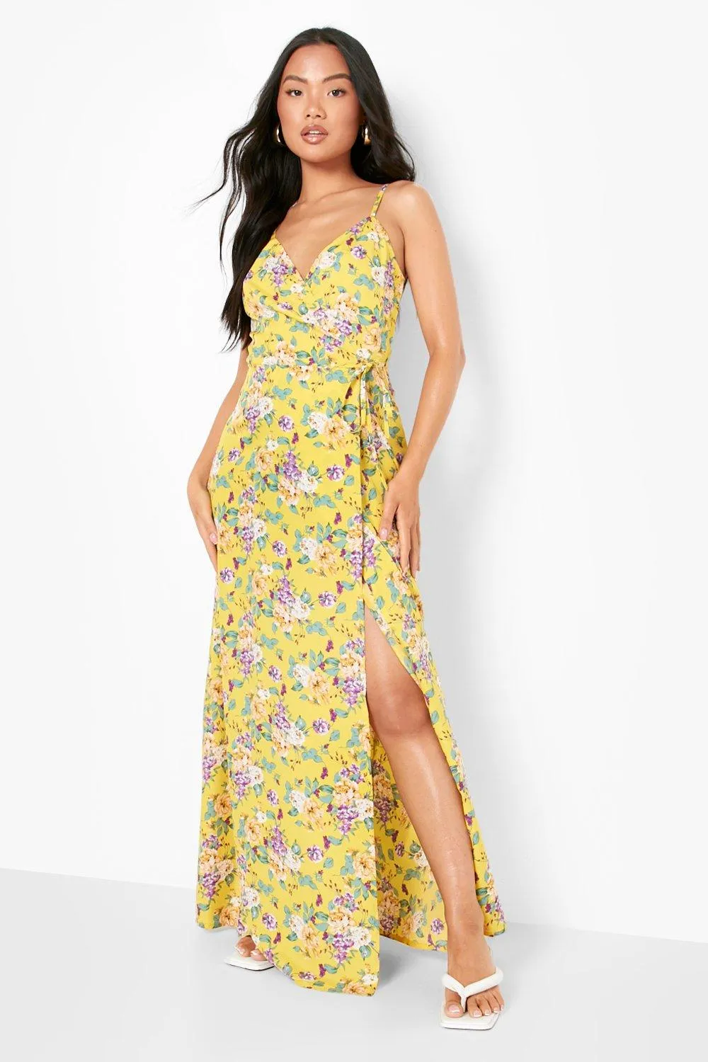 Petite Woven Floral Wrap Maxi Dress