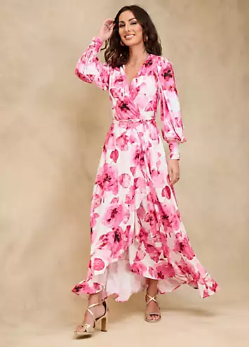 Pink Floral Print Jersey Wrap Maxi Dress by Together | Look Again