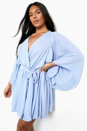 Plus Angel Sleeve Wrap Dress